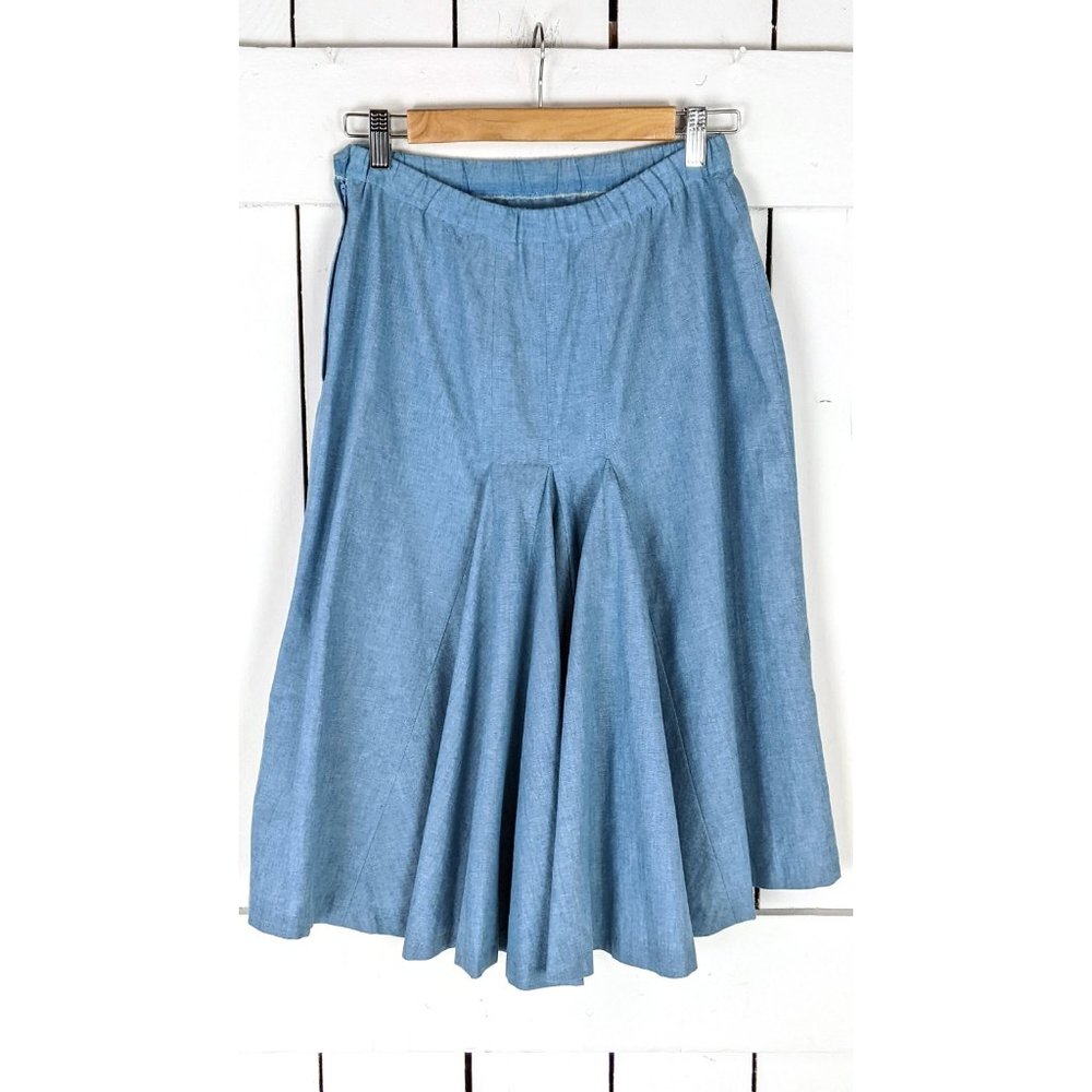 Vintage light blue cotton ruffle midi skirt - Picture 2 of 4